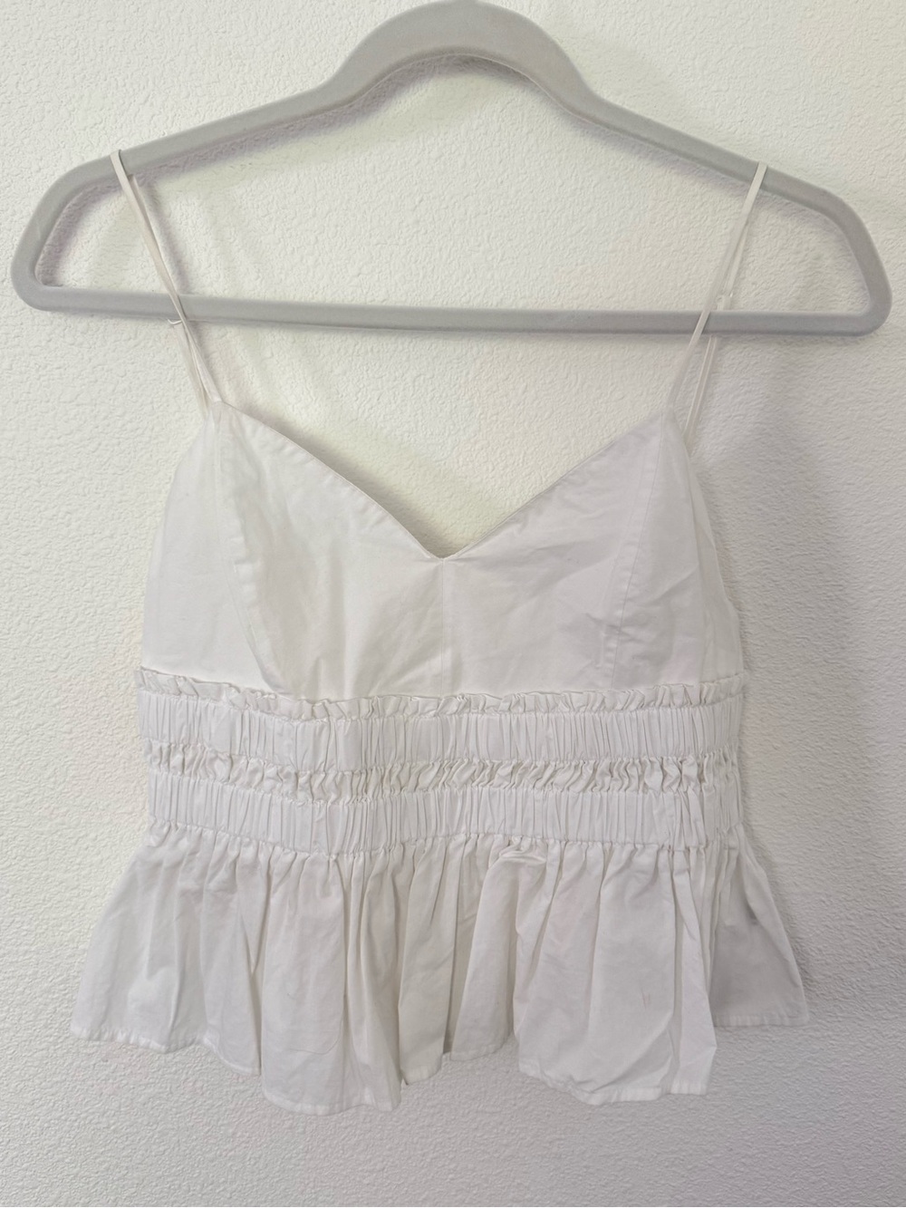 Express White Smocked Peplum Crop Tank Top Cotton Cami Blouse Strappy Summer Y2K